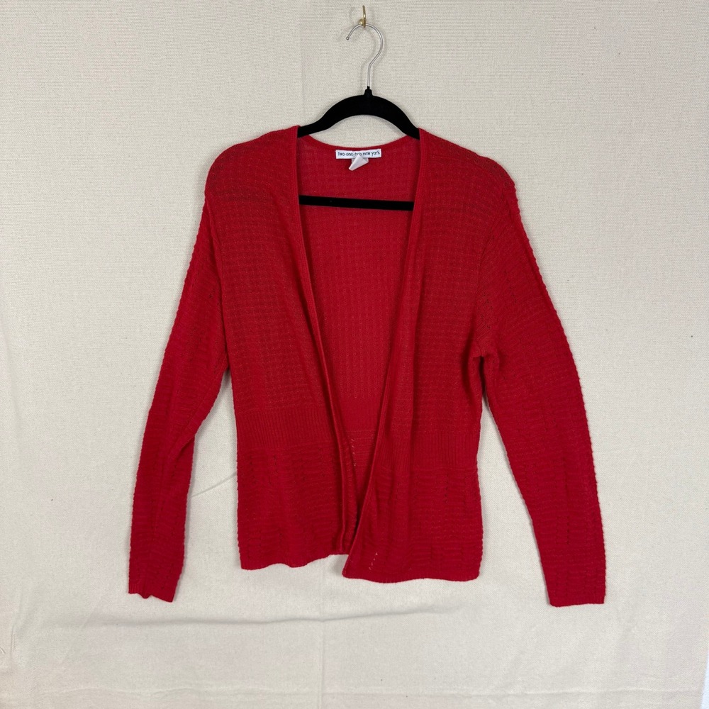 Two-One-Two New York Red Pointelle Open Front Cardigan Sweater Womens Large